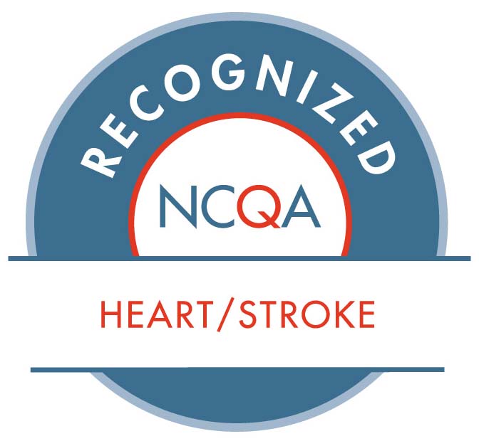 National Committee for Quality Assurance (NCQA) badge with text reading, NCQA recognized, heart/stroke.